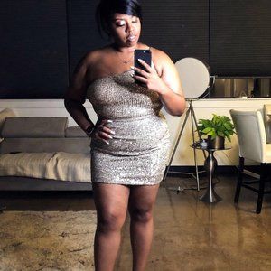 Macy's Xscape Mini Sequin One-Shoulder Dress (Size 12 – Nude)
